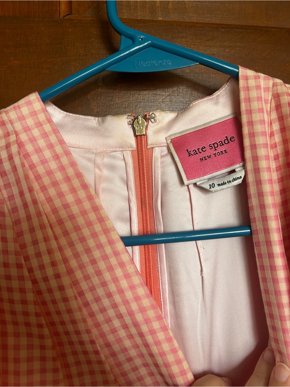 kate spade Pink Gingham Sleeveless V-Neck Tie-Waist Midi Dress - Picture 4 of 5